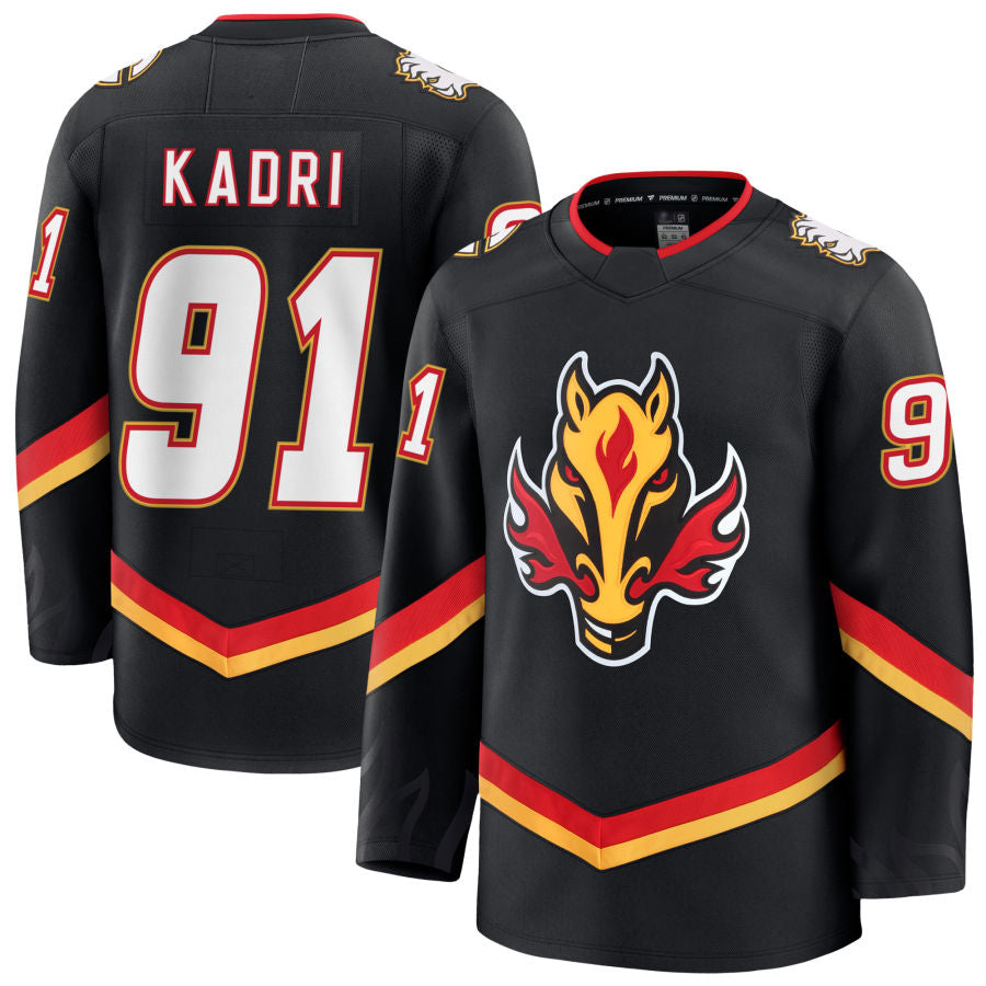 C.Flames #91 Nazem Kadri Player Fanatics Premium Black Hockey Jerseys