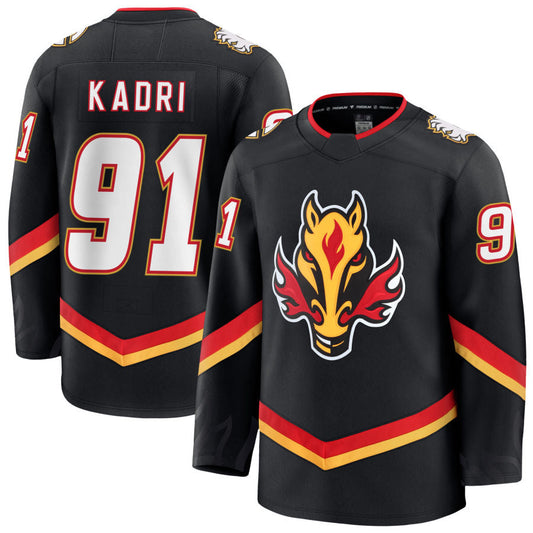 C.Flames #91 Nazem Kadri Player Fanatics Premium Black Hockey Jerseys