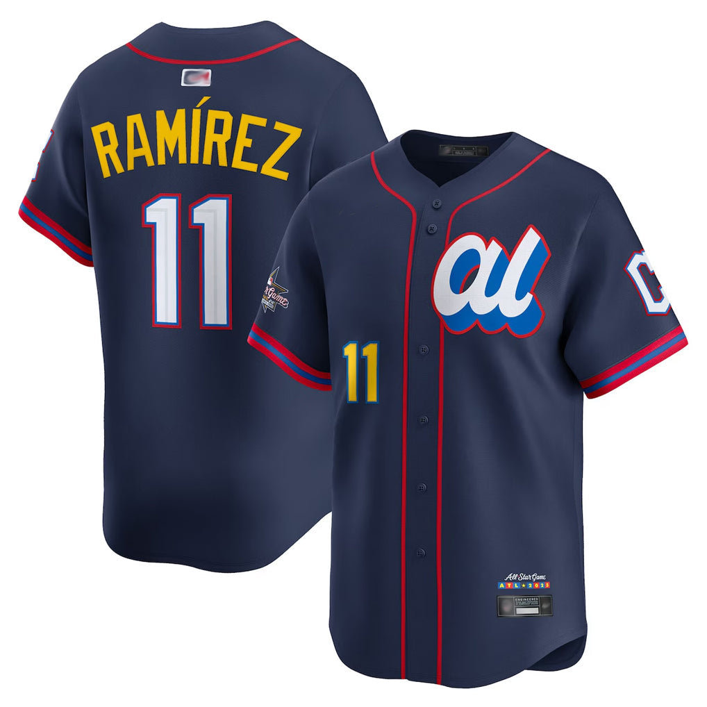 C.Guardians #11 Jose Ramirez Player Navy All-Star Game Baseball Jerseys