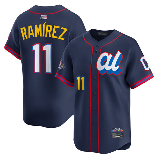 C.Guardians #11 Jose Ramirez Player Navy All-Star Game Baseball Jerseys