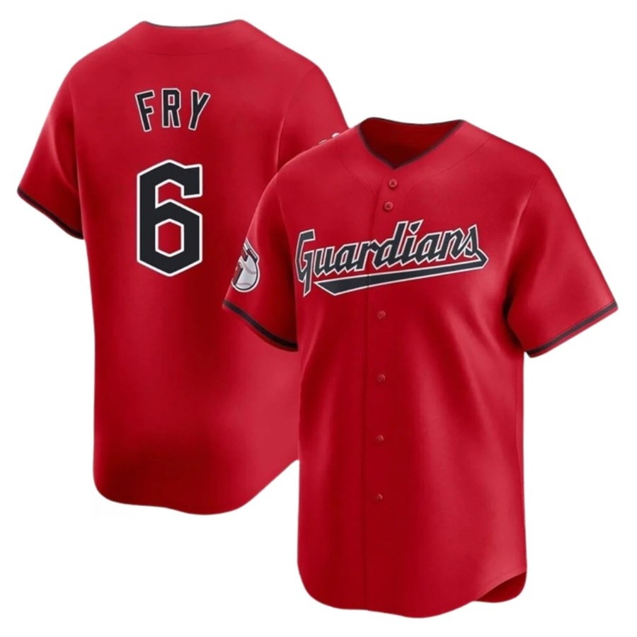 C.Guardians #6 David Fry Player Red Home Limited Game Baseball Jerseys