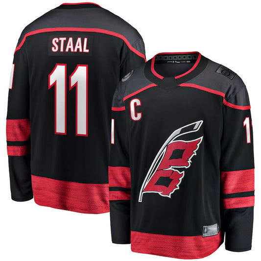C.Hurricanes #11 Jordan Staal Player Fanatics Home Captain Breakaway Black Hockey Jerseys