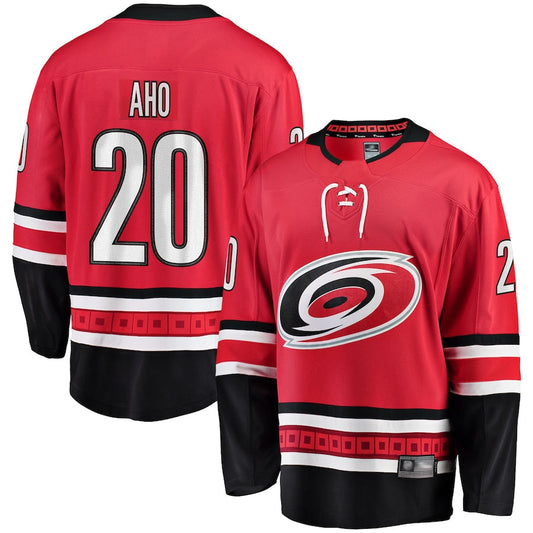C.Hurricanes #20 Sebastian Aho Player Fanatics Breakaway Red Hockey Jerseys