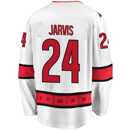 C.Hurricanes #24 Seth Jarvis Player Fanatics Away Breakaway White Hockey Jerseys