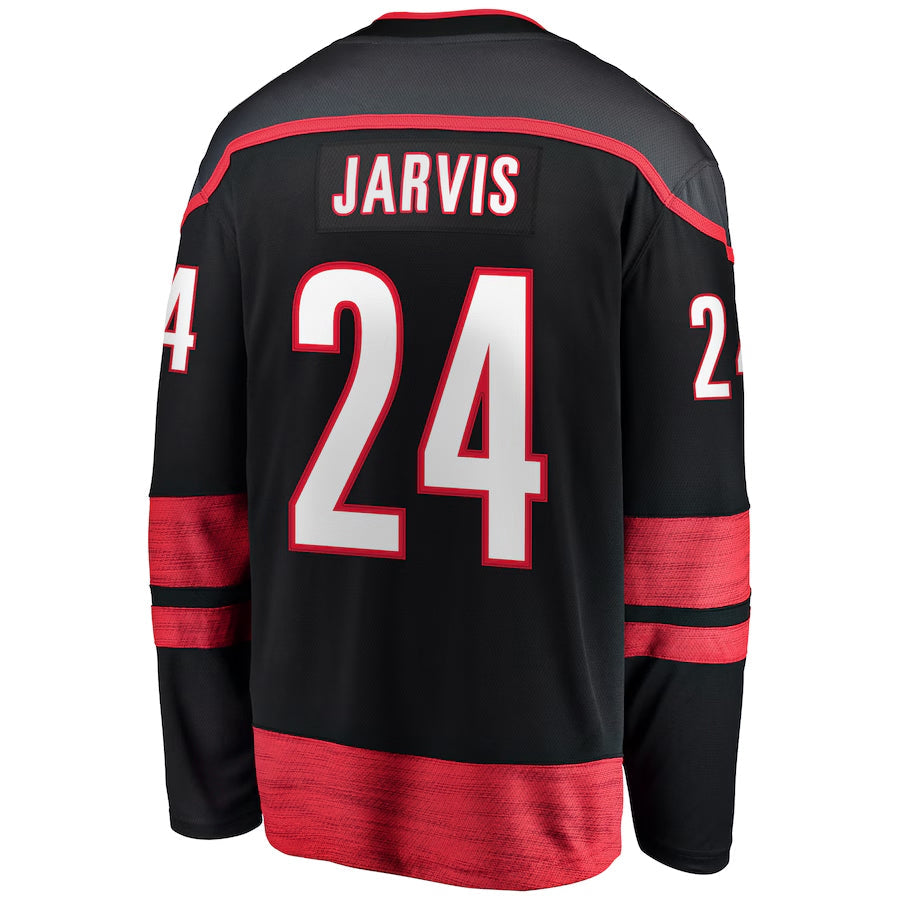 C.Hurricanes #24 Seth Jarvis Player Fanatics Home Breakaway Black Hockey Jerseys