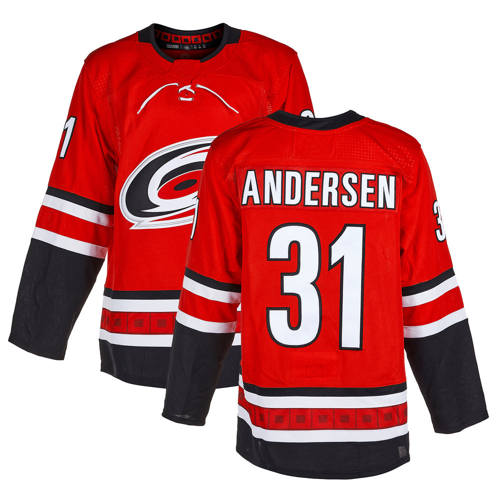 C.Hurricanes #31 Frederik Andersen Player Fanatics Red Stitched Game Hockey Jerseys