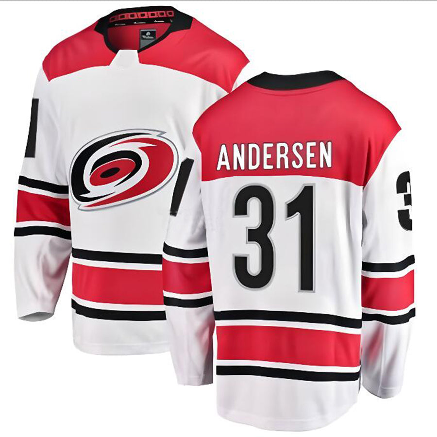 C.Hurricanes #31 Frederik Andersen Player Fanatics White Away Breakaway Hockey Jerseys