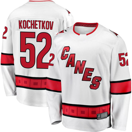 C.Hurricanes #52 Pyotr Kochetkov Player Fanatics Away Premium White Hockey Jerseys