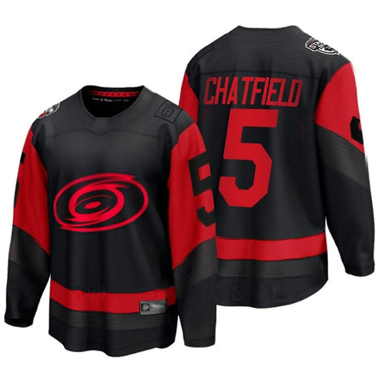 C.Hurricanes #5 Jalen Chatfield Player Fanatics Black Breakaway Hockey Jerseys