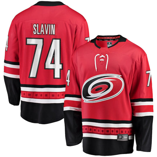C.Hurricanes #74 Jaccob Slavin Player Fanatics Alternate Breakaway Red Hockey Jerseys