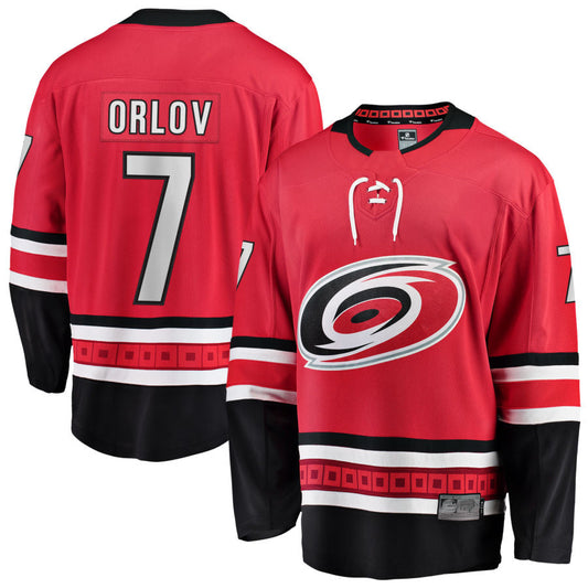 C.Hurricanes #7 Dmitry Orlov Player Fanatics Alternate Breakaway Red Hockey Jerseys
