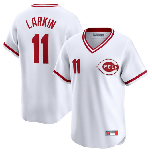 C.Reds #11 Barry Larkin Player White Throwback Cooperstown Limited Baseball Jerseys
