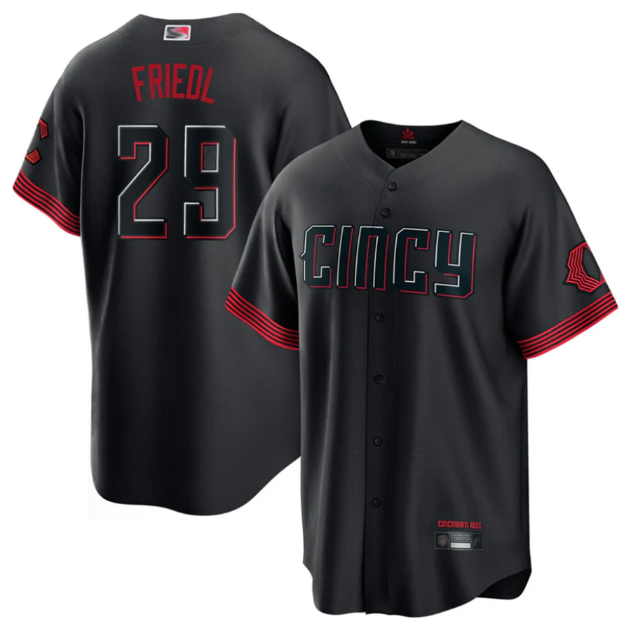 C.Reds #29 TJ Friedl Player Black City Connect Replica Baseball Jerseys