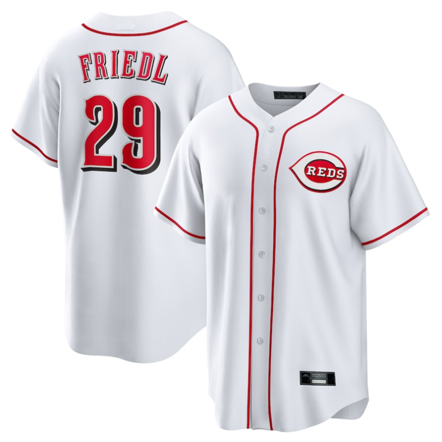 C.Reds #29 TJ Friedl Player White Home Replica Baseball Jerseys