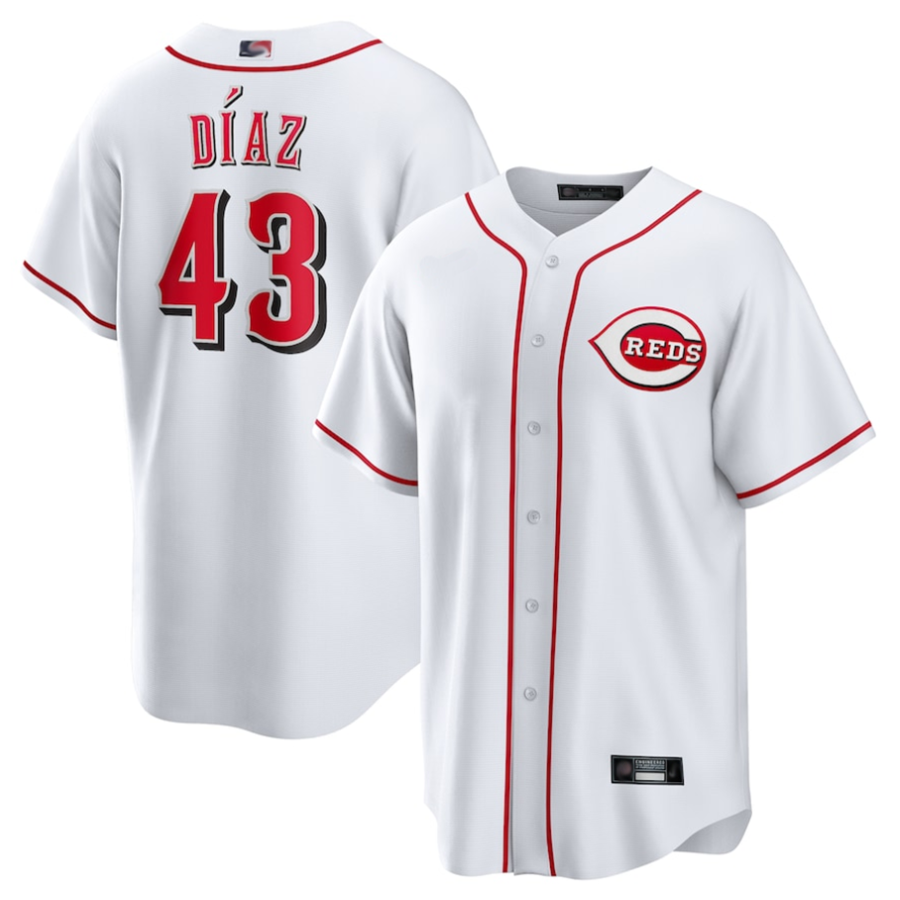 C.Reds #43 Alexis Diaz Player White Home Replica Baseball Jerseys