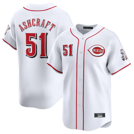 C.Reds #51 Graham Ashcraft Player White Home Limited Elite Baseball Jerseys