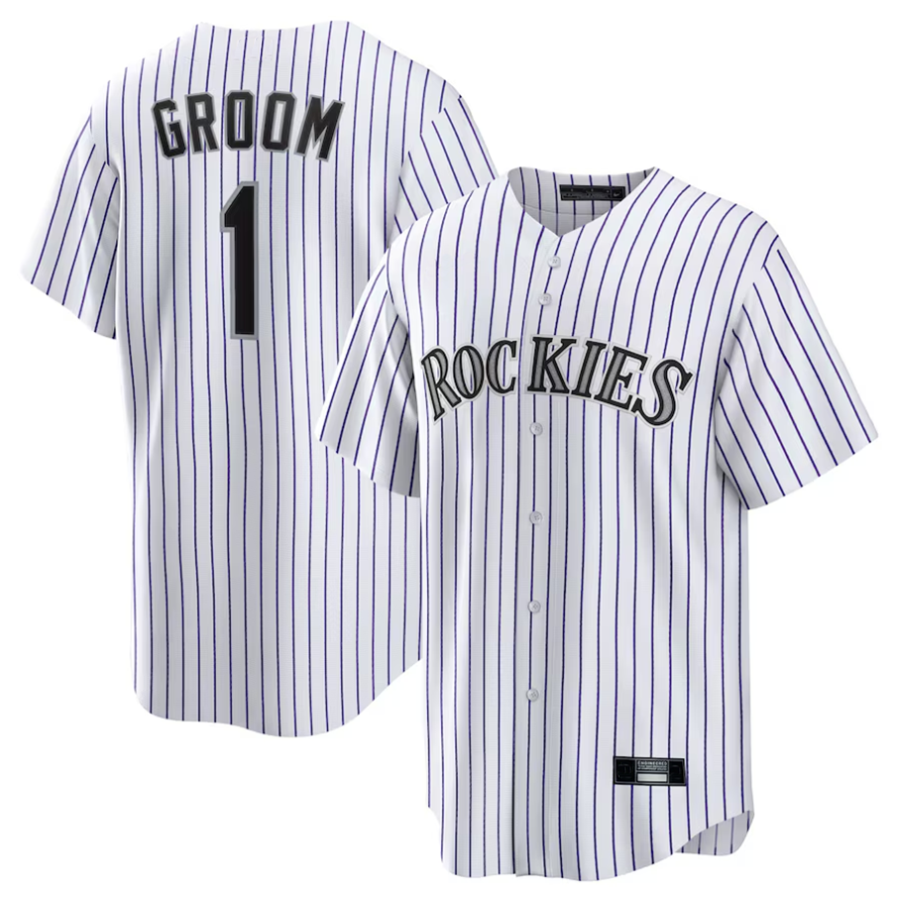 C.Rockies Player White #1 Groom Home Replica Game Baseball Jerseys