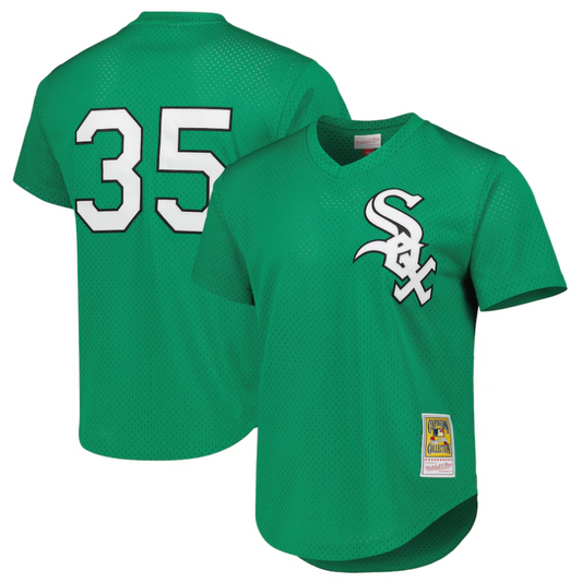 C.White Sox #35 Frank Thomas Player Mitchell & Ness Green Cooperstown Collection Authentic St. Patrick's Day 1996 Batting Practice Baseball Jerseys