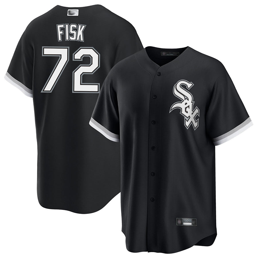 C.White Sox #72 Carlton Fisk Player Black Home Replica Baseball Jerseys