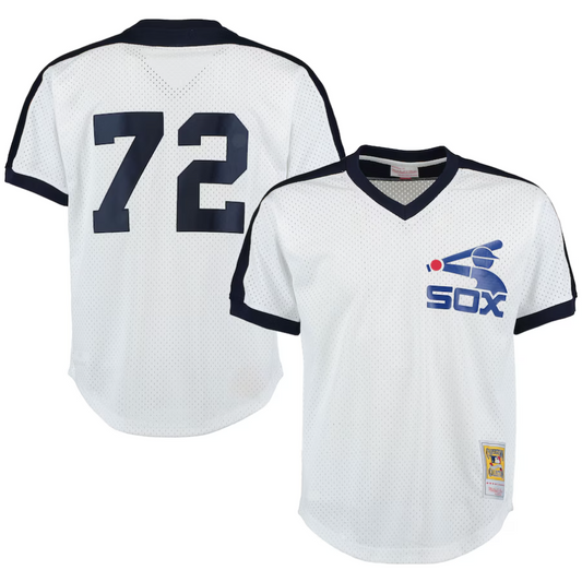 C.White Sox #72 Carlton Fisk Player Mitchell & Ness White Cooperstown Replica Baseball Jerseys
