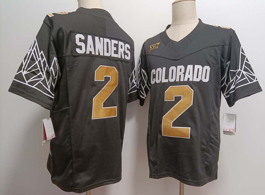C.Buffaloes #2 Shedeur Sanders Player Black Gold With XII Patch FUSE Vapor Stitched American College Jerseys
