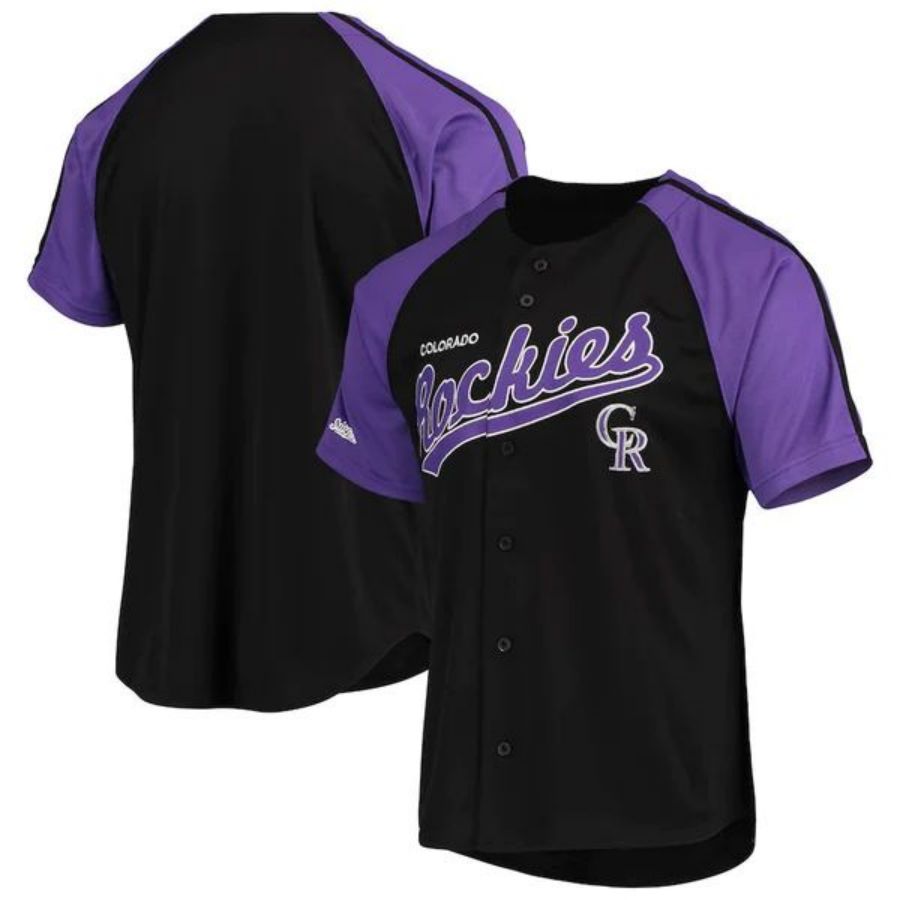 C.Rockies Blank Player Stitches Black Button-Down Raglan Replica Baseball Jerseys