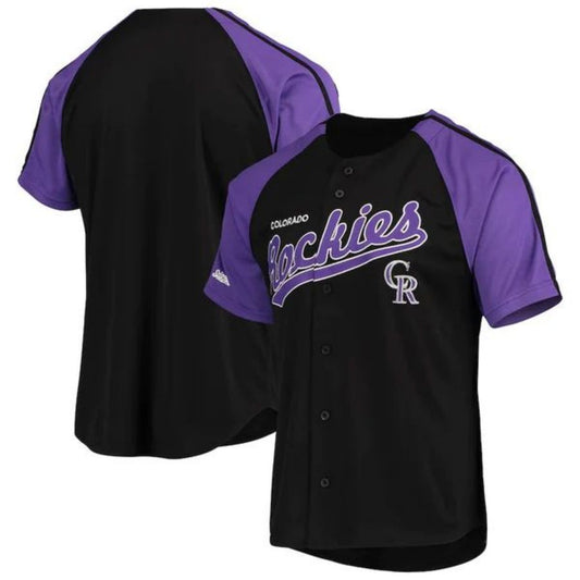 C.Rockies Blank Player Stitches Black Button-Down Raglan Replica Baseball Jerseys