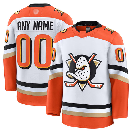 Custom A.Ducks Fanatics White Premium White Hockey Jerseys