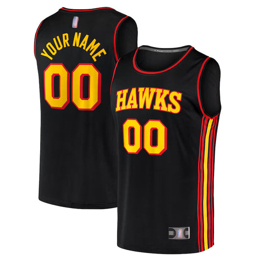Custom A.Hawks Fanatics Black Fast Break Replica Statement Edition Basketball Jerseys