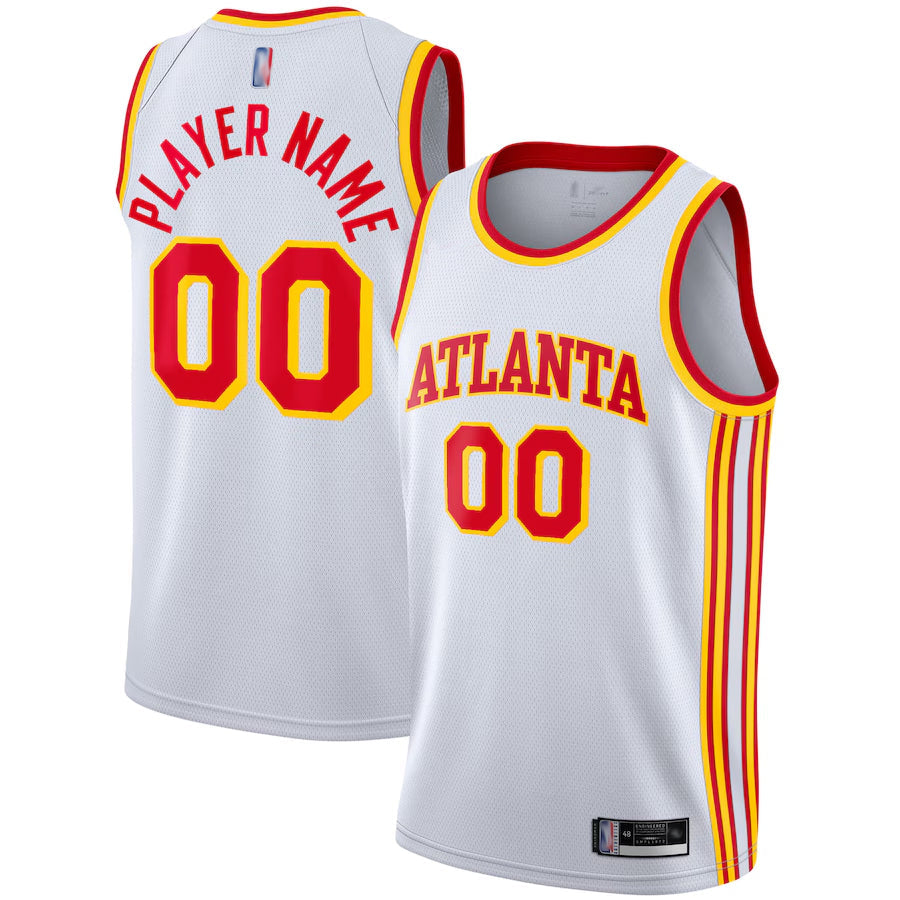 Custom A.Hawks White Diamond Swingman  Icon Edition Basketball Jerseys