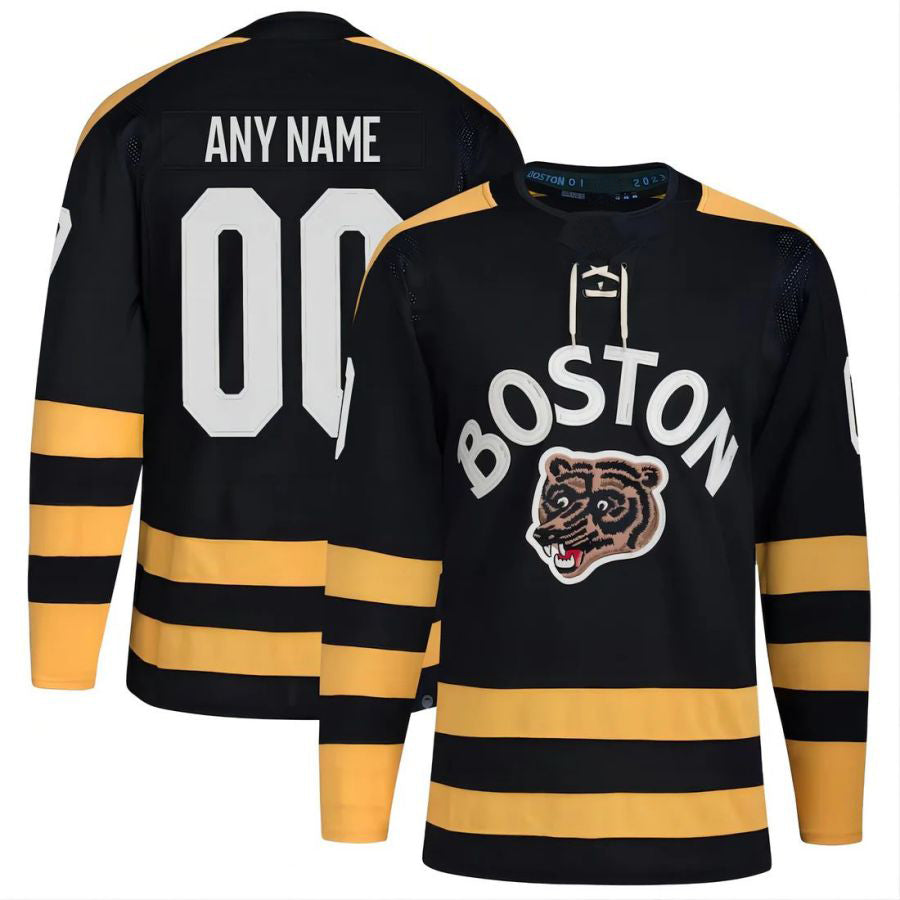Custom B.Bruins Classic Fanatics Home Premium Black Hockey Jerseys