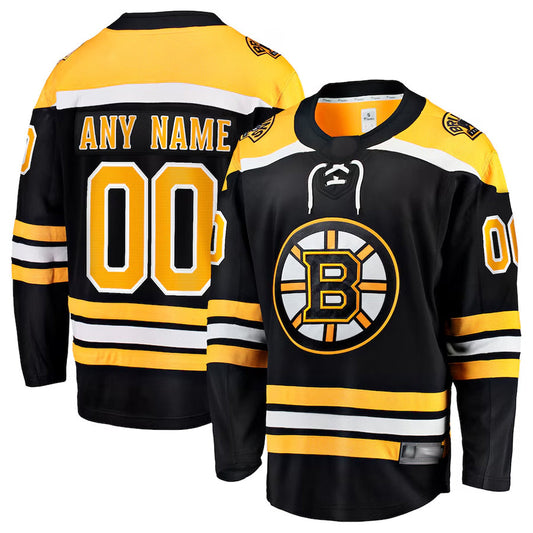 Custom B.Bruins Fanatics Home Breakaway Black Hockey Jerseys