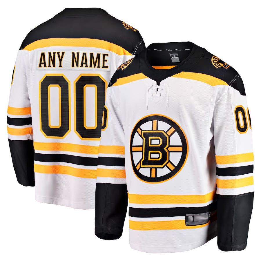 Custom B.Bruins Fanatics Home Breakaway White Hockey Jerseys