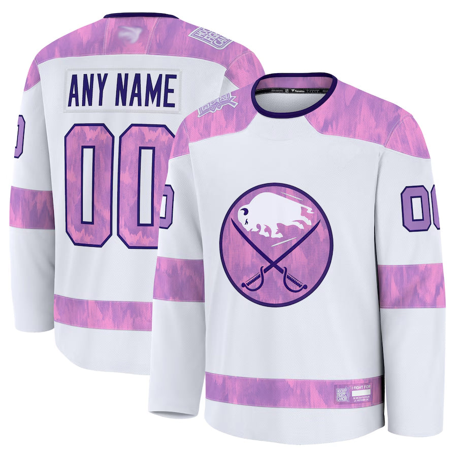 Custom B.Sabres Fanatics Fights Cancer White Hockey Jerseys