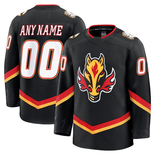 Custom C.Flames Fanatics Alternate Premium Black Hockey Jerseys