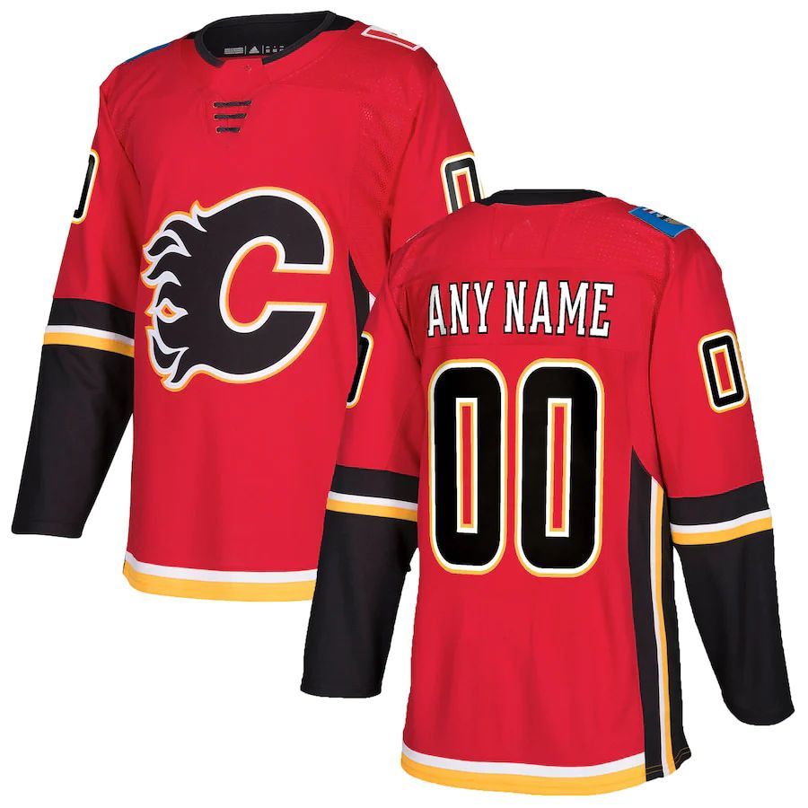 Custom C.Flames Fanatics Red Stitched Home Hockey Jerseys