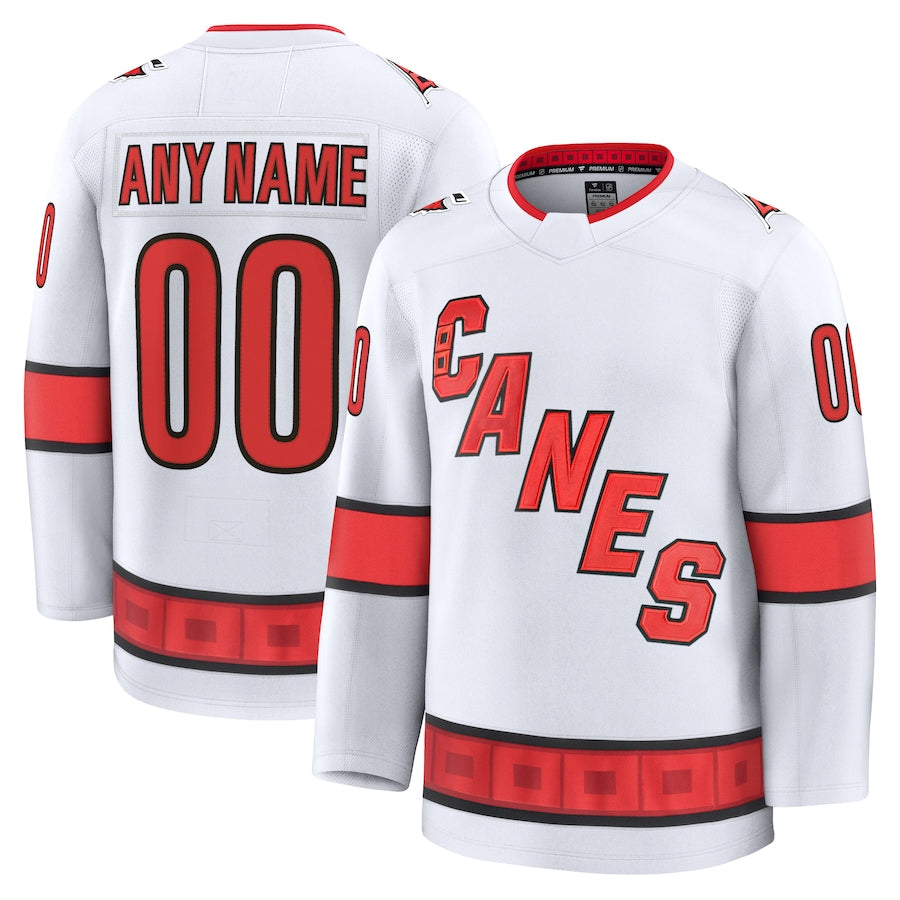 Custom C.Hurricanes Fanatics White Away Premium Hockey Jerseys