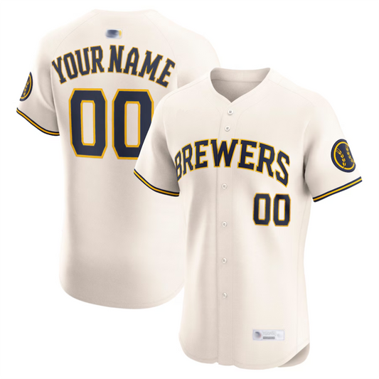 Custom M.Brewers Cream Home Elite Baseball Jerseys