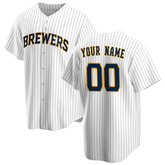 Custom M.Brewers White Replica Game Baseball Jerseys