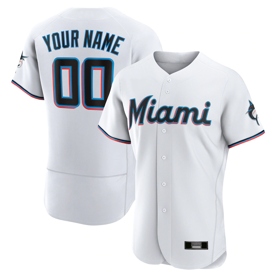 Custom M.Marlins White Home Elite Limited Baseball Jerseys