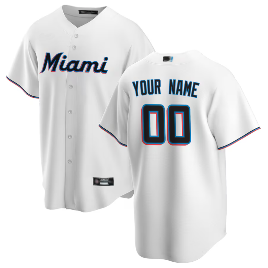 Custom M.Marlins White Home Replica Baseball Jerseys