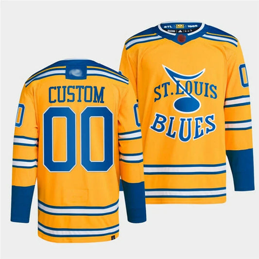 Custom St. L.Blues Fanatics Yellow Reverse Retro Hockey Jerseys