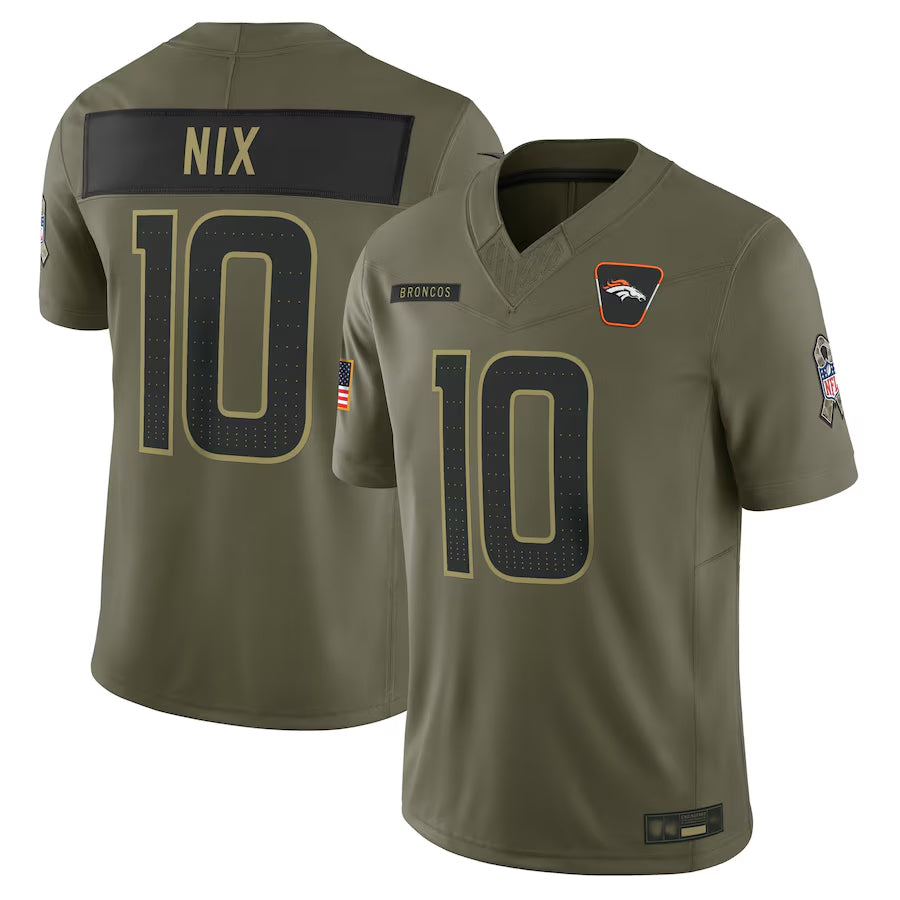 D.Broncos #10 Bo Nix Player Olive Salute to Service Limited Football Jerseys