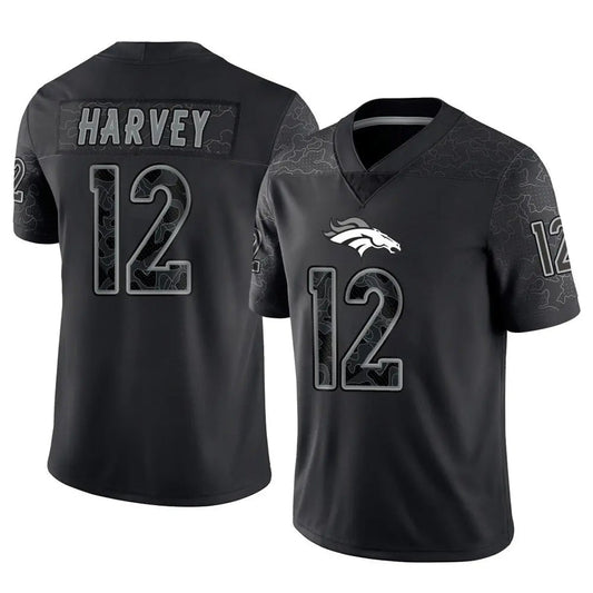 D.Broncos #12 RJ Harvey Player Black RFLCTV Limited Football Jerseys