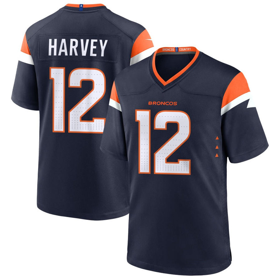 D.Broncos #12 RJ Harvey Player Navy Home Game Football Jerseys