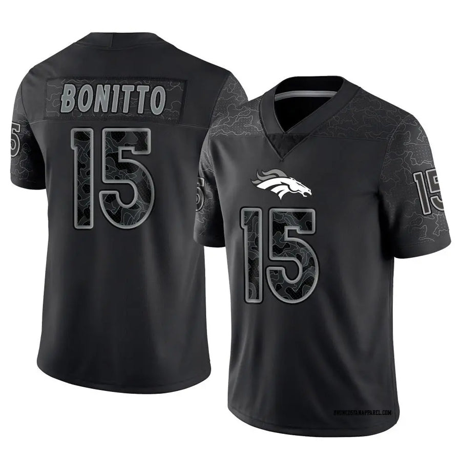 D.Broncos #15 Nik Bonitto Player Black RFLCTV Limited Football Jerseys
