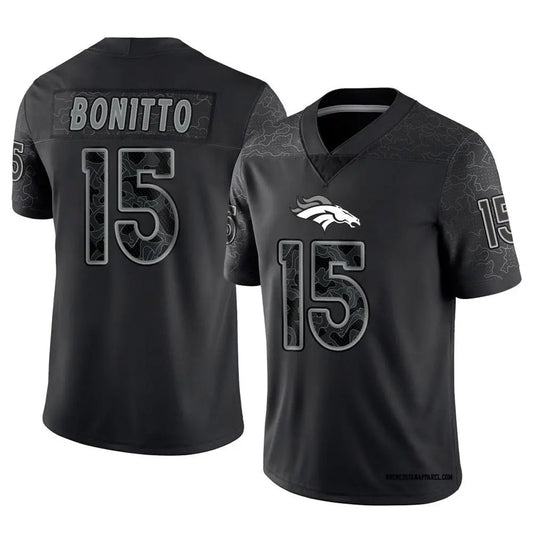 D.Broncos #15 Nik Bonitto Player Black RFLCTV Limited Football Jerseys