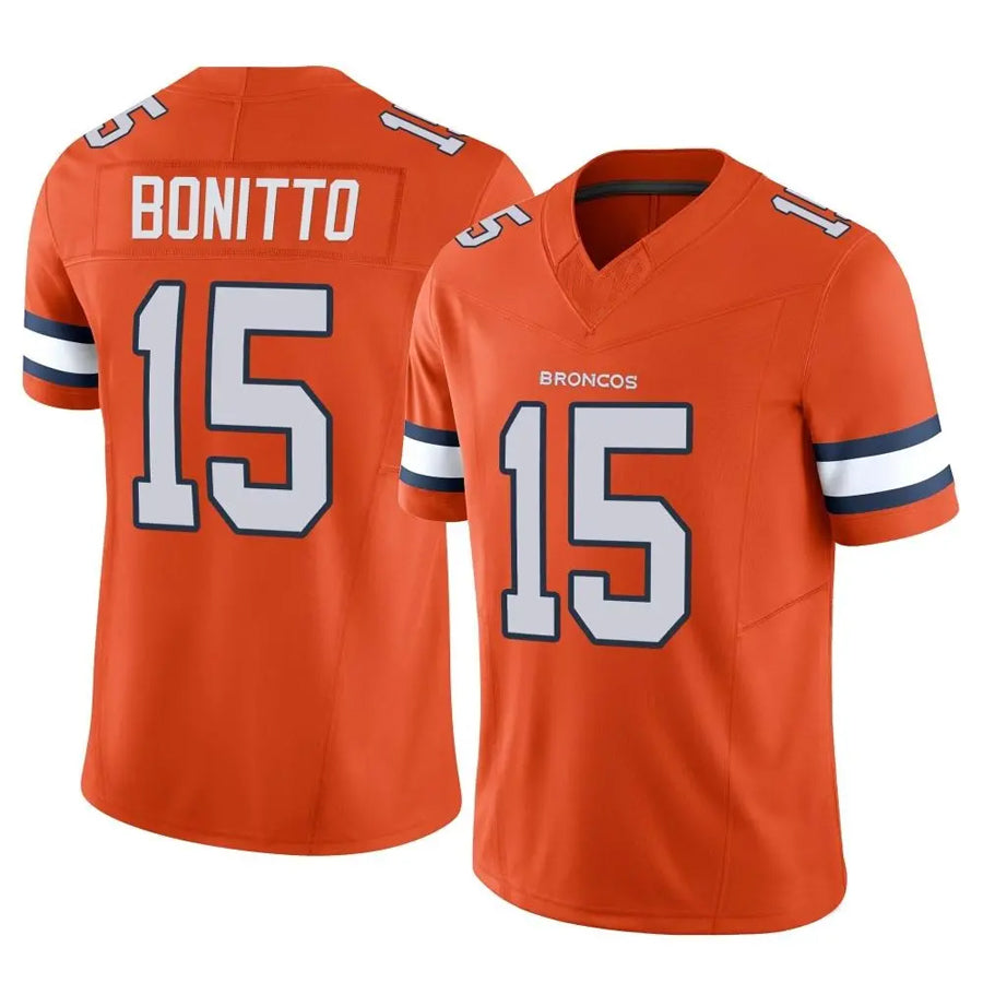 D.Broncos #15 Nik Bonitto Player Orange Vapor F.U.S.E. Limited Football Jerseys