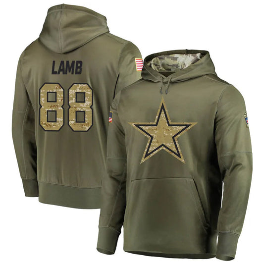 D.Cowboys #88 CeeDee Lamb Player Salute to Service Pullover Hoodie Game Football Jerseys
