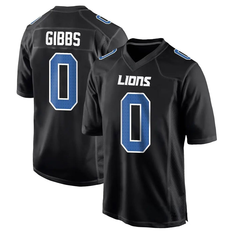 D.Lions #0 Jahmyr Gibbs Player Black Fashion Game Football Jerseys